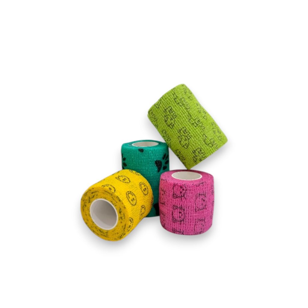 Vendas cohesivas Sutuvet con sabor amargo en variedad de colores y diseños de huellas para perros y gatos